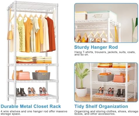 Ulif H4 Mini Portable Closet, 4 Tiers Freestanding Clothing Garment Rack for ...