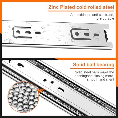22 inch Drawer Slides 4 Pairs (8pcs) 3 fold Full Extension Side Mount Cabinet...