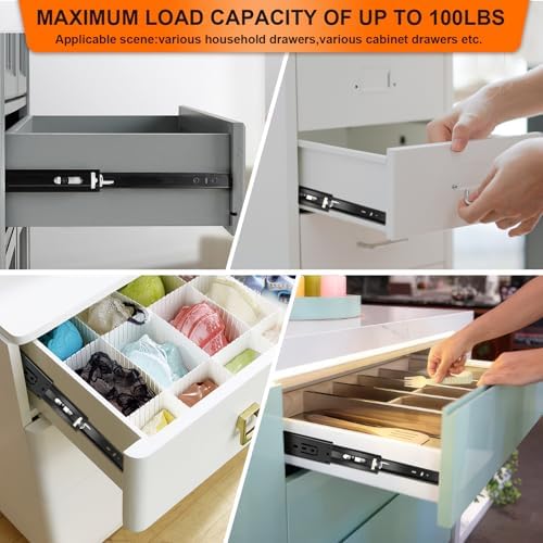 10 inch Drawer Slides 6 Pairs (12pcs) Soft Close 3 fold Full Extension Side M...