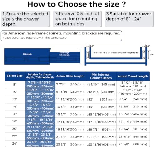 Black Heavy Duty Drawer Slides 14 Inch 10 Pairs Side Mount 100LB