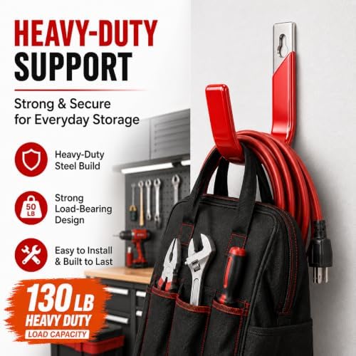 6 Pack Metal Garage Hooks, Heavy Duty Hose Hanger Wall Mounted Utility Storag...