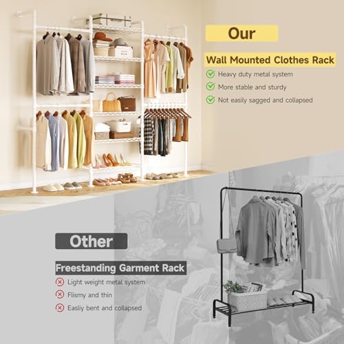 ONBRILL H3 Expandable Wall Mounted Closet System, Heavy Duty Clothing Rack