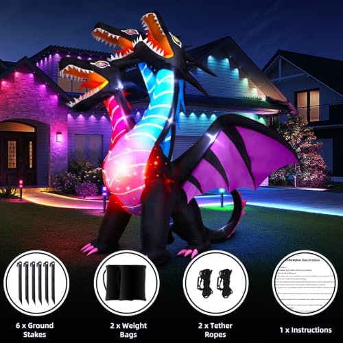 Thuodo 8 FT Tall Halloween Inflatables Dragon Outdoor Decorations Blow Up Yar...