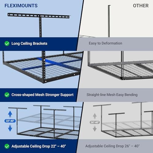 FLEXIMOUNTS 4x8 Overhead Garage Ceiling Storage Rack Organization, Black