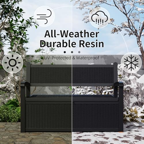 PatioZen 80 Gallon Outdoor Storage Bench Deck Box, Black