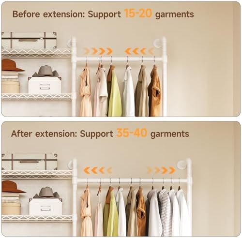 H6 Wall Mounted Closet System, Industrial Pipe Clothes Rack Clothing Racks wi...