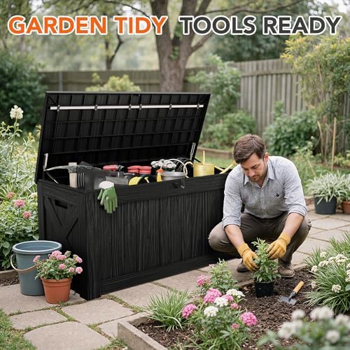 130 Gallon Deck Box Outdoor Indoor Waterproof Storage Box, Black