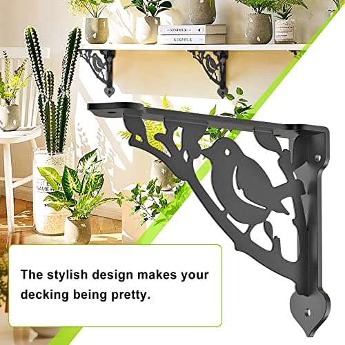 SELEWARE 4 Pack 10" Heavy Duty Shelf Brackets, Bird Decorative L Brackets
