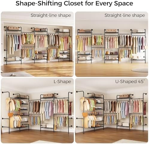 Closet Organizers and Storage, 5-Row Heavy Duty Clothes Rack for Hanging Clot...