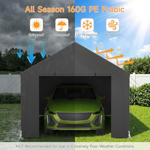 Carport Heavy Duty, Car Port with Reinforced Steel Frame and 6 Roll-up Window...