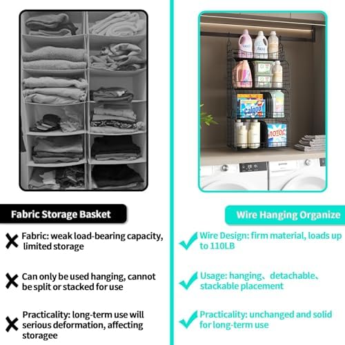 HapiRm Hanging Closet Organizer Storage - 4 Tier Metal Stackable Hanging Clos...