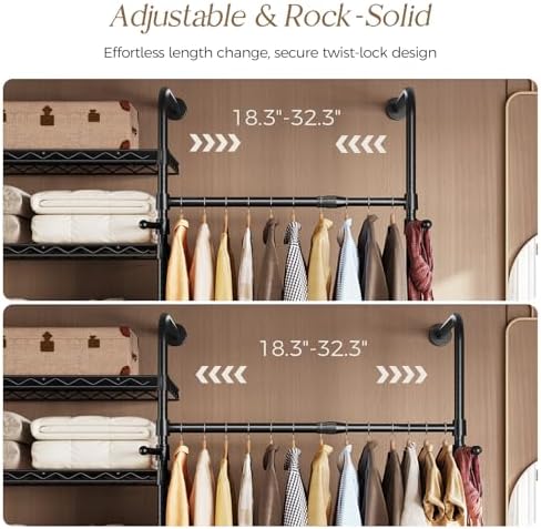 Wall Mounted Closet System, Heavy Duty 6-Row Clothes Rack, Expandable Industr...