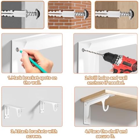 11 x 4.8 Inch Heavy Duty Closet Rod Bracket Support 300 lbs Capacity