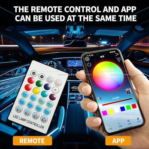 Ambient Lighting Car Led Lights Interior with APP, USB Powered Acrylic Neon F...