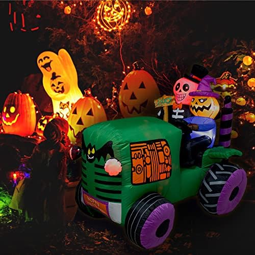 5.5Ft Long Halloween Inflatable Ghost Tractor Decoration with LED Lights
