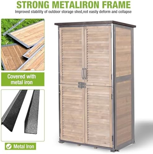 Outdoor Storage Shed Garden Cabinet with Strong Iron Frame Large Garden Shed ...