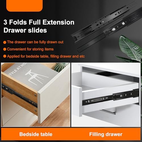 22 inch Drawer Slides 4 Pairs (8pcs) 3 fold Full Extension Side Mount Cabinet...