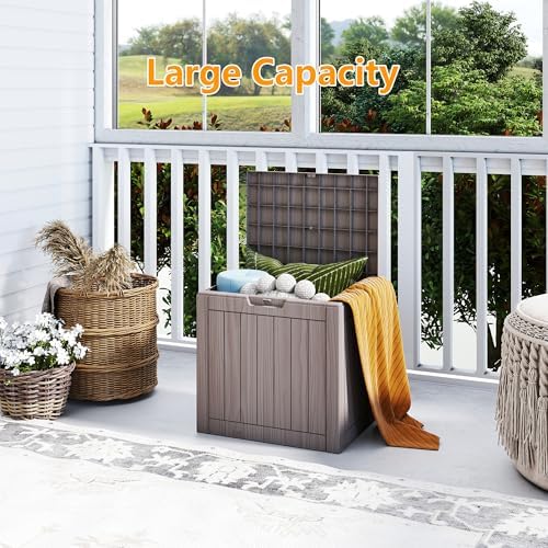 35 Gallon outdoor cushion storage deck boxes outdoor waterproof, package deli...