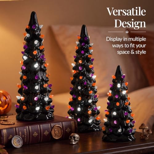 Best Choice Products 3Pc Ceramic Halloween Trees, Pre-Lit Hand Painted Pencil...
