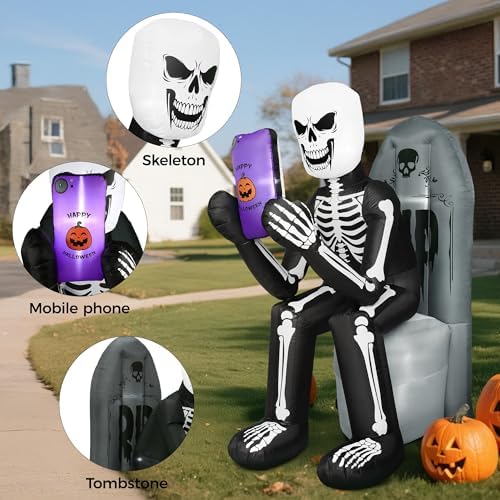 BLOOMWIN 6 FT Halloween Inflatable Outdoor Decoration Skeleton & Tombstone