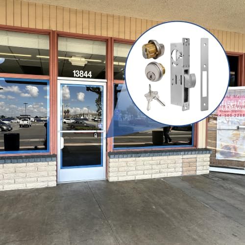 Storefront Door Lock Commercial Mortise Hook Bolt (Black, 1-1/8" Backset...