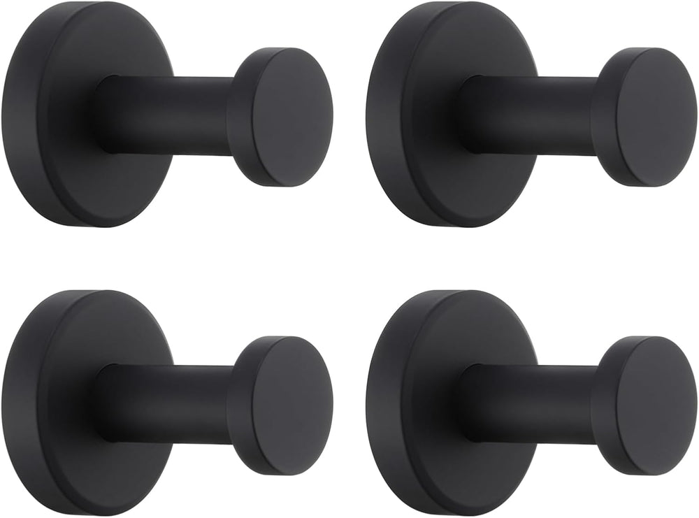 APLusee Matte Black Towel Hooks for Bathroom Storage, 4 Pack, Wall Mounted