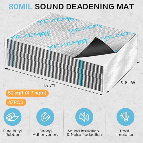 80 Mil Butyl Sound Deadening Mat for Car, 50 sqft Deadener Material