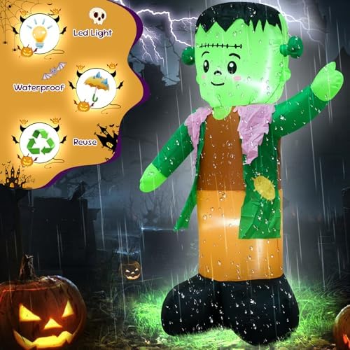 4FT Green Ghost Halloween Inflatable Decor with LED Lights