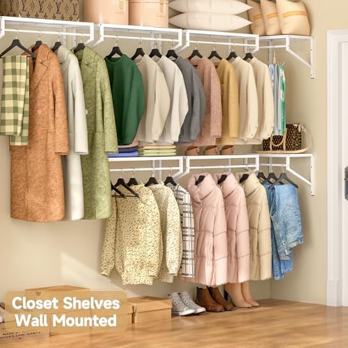 ThreeHio Expandable Closet Shelves Wall Mounted, 2 Pack Closet Shelving with ...