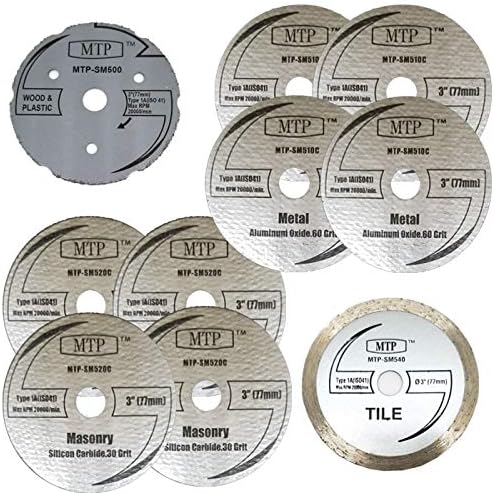 MTP Brand Pack of 10 Assort 3" Wood Plastic Metal Masonry Cutting Wheel ...