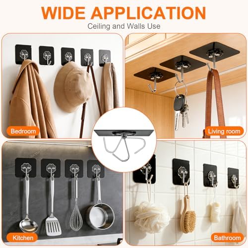 DDMY 100 Pack Adhesive Wall Hooks 50LB Heavy Duty Black Sticky Hook