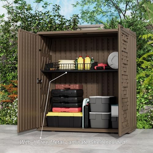HOMSPARK Indoor/Outdoor Storage Cabinet with Doors and Shelf, 34”x16”x36” HDP...