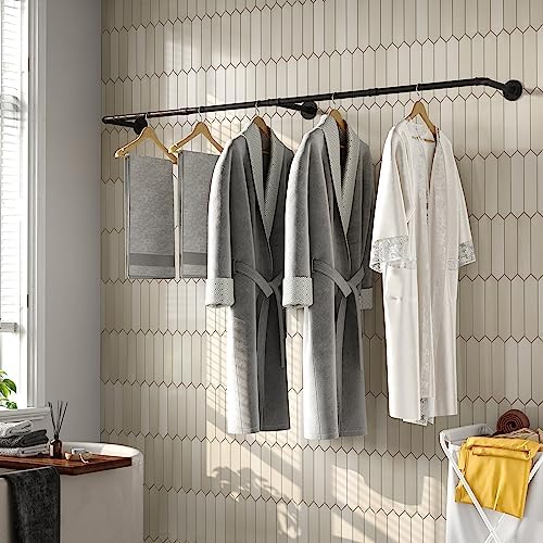 Industrial Pipe Clothes Rack with 3 S-shaped Hooks, 72โ'L Wall Mounted Ga...