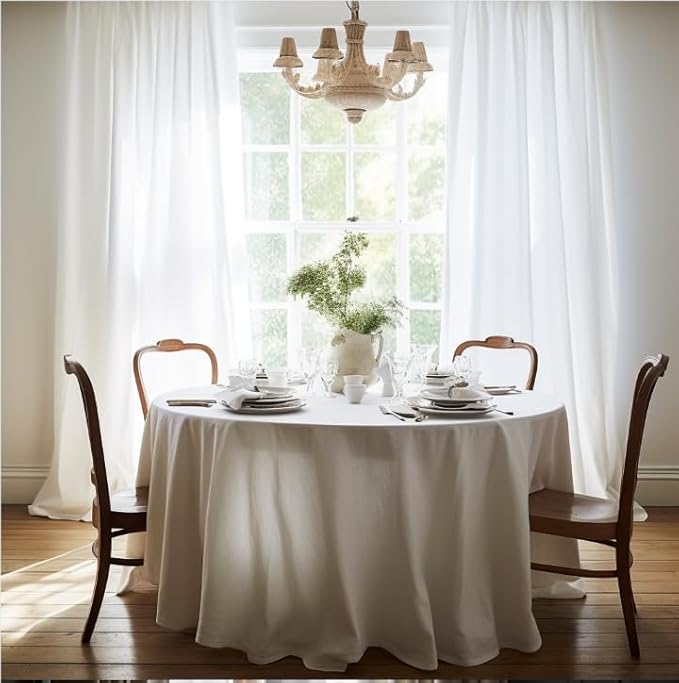 EVERLY 100% Pure Linen Round Tablecloths 90Inch Round Machine Washable Tablec...