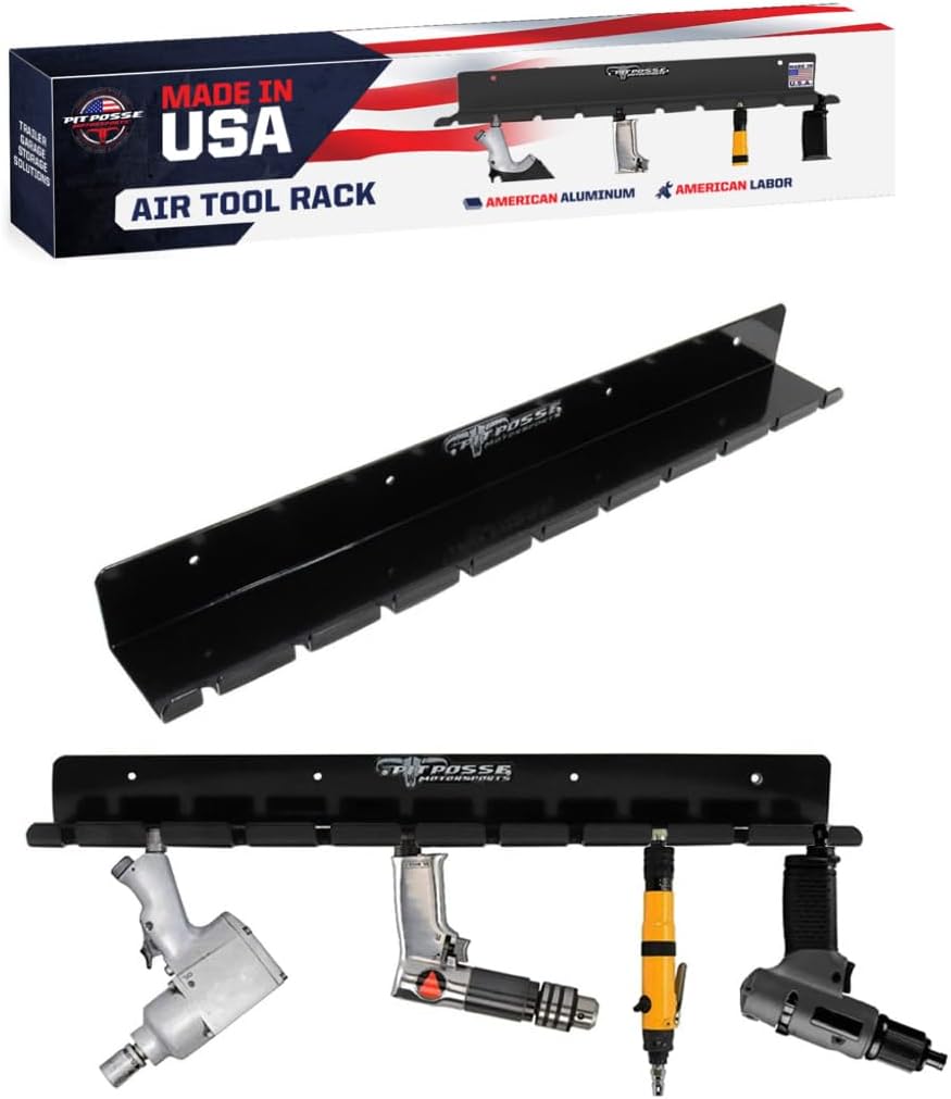 Pit Posse PP3118BK Air Tool Pneumatic Rack Holder Organizer for Enclosed Trai...