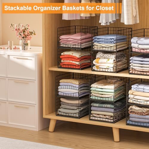 Hongtamoya 4-Tier Stackable Closet Organizers and Storage Shelves, Clothes St...