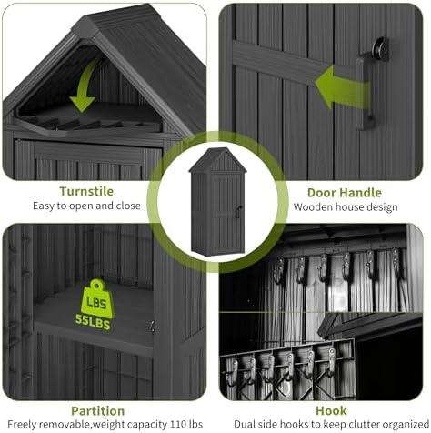 Outdoor Storage Shed, Waterproof Storage Cabinet with Ample Space, Sturdy Res...