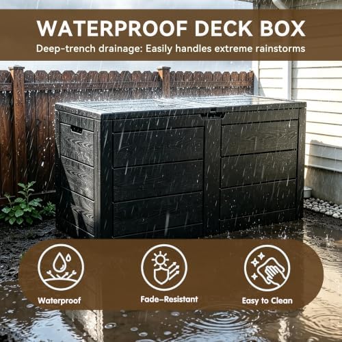 70 Gallon Deck Box, Outdoor Storage Box Waterproof, Patio Storage