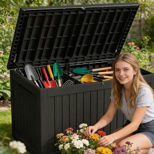 200 Gallon Outdoor Storage Box Resin Deck Box All Weather Waterproof Large Lo...