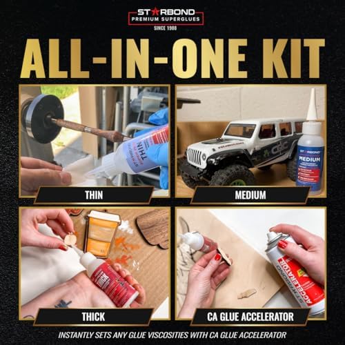 STARBOND CA Glue with Activator Kit โ Thin, Medium & Thick 2 oz Bottles w...