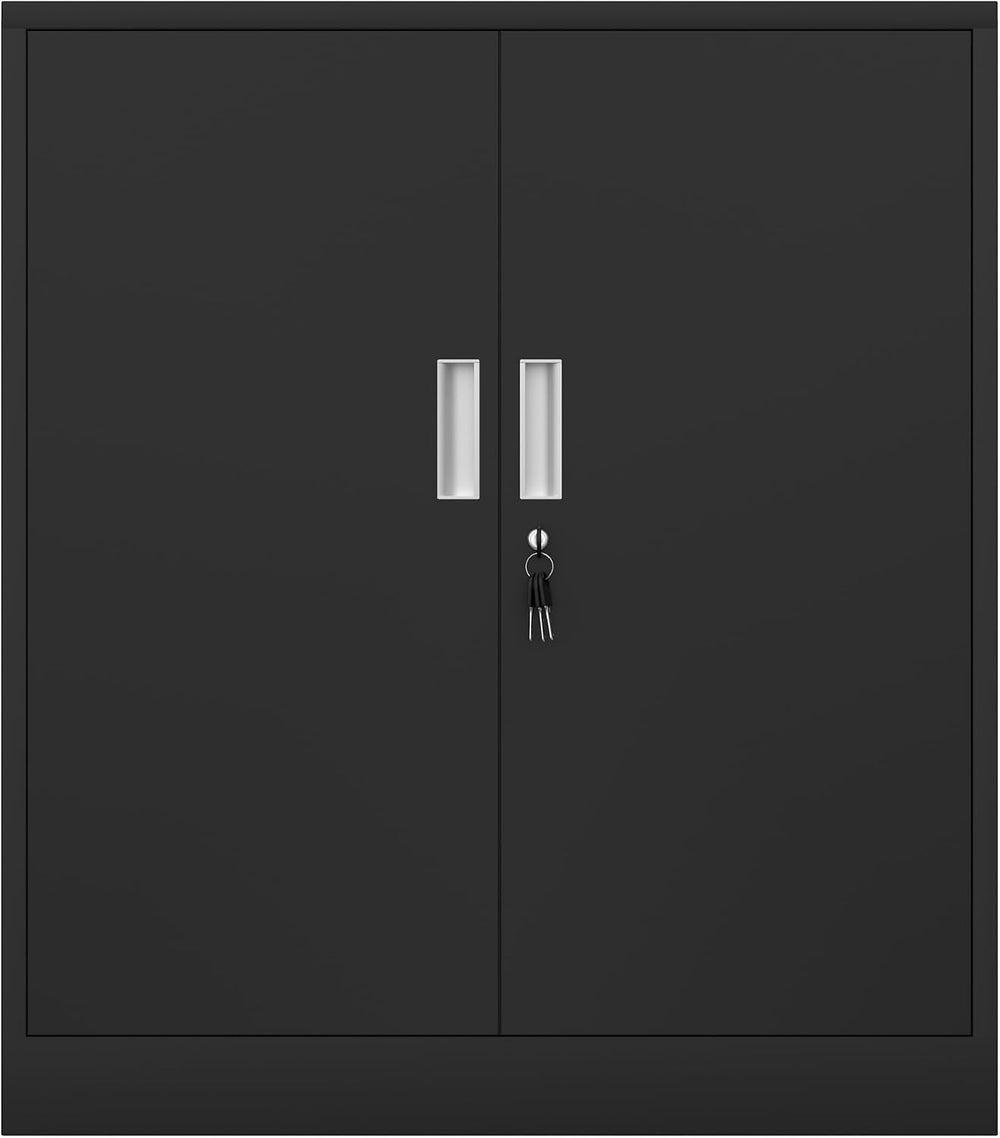 Metal Storage Cabinet with Locking Doors, Adjustable Shelves, Black