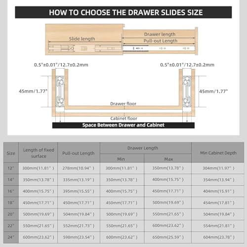 14 inch Drawer Slides 6 Pairs (12pcs) Full Extension Ball Bearing Drawer Slid...