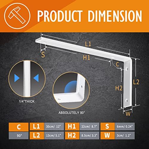 CLT White Shelf Bracket, 12” X 5” Quarter Inch (1/4") Thick- Max Load: 4...