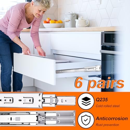 16 inch Drawer Slides 6 Pairs (12pcs) Soft Self Close 3 fold Full Extension B...