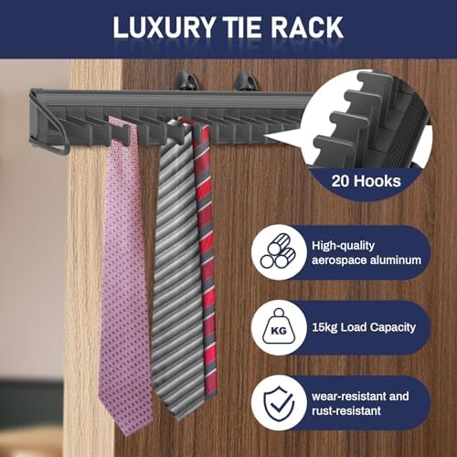 Sliding Tie Rack Hanger for Closet, 20 Tie Pull Out Belt Rack Organizer