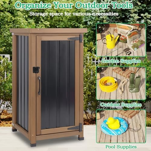 Small Outdoor Storage Cabinet Weatherproof, Wood Garden Potting Bench Table w...