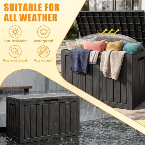 Vixzen 55 Gallon Outdoor Storage Box Waterproof, Deck Boxes Lockable, Black
