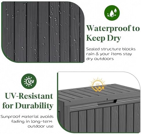 PatioZen 60 Gallon Outdoor Storage Box, Waterproof Patio Deck Box, Black