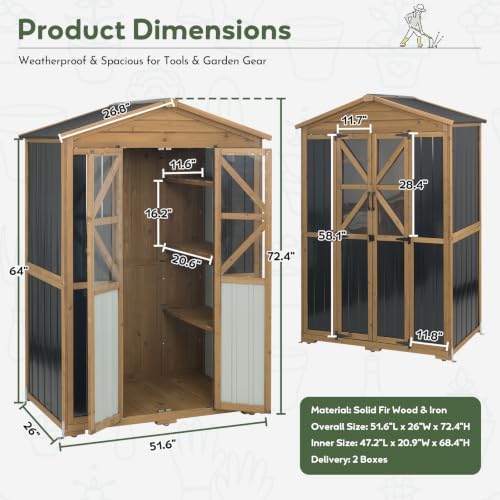 Outdoor Storage Cabinet, Weatherproof Garden Shed with 6 Shelves for Tools