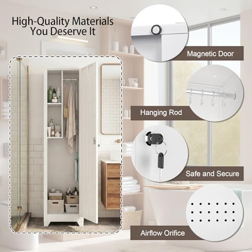 Slim Broom Closet Storage Cabinet, 65" H Metal Cabinets with Lock and Sh...